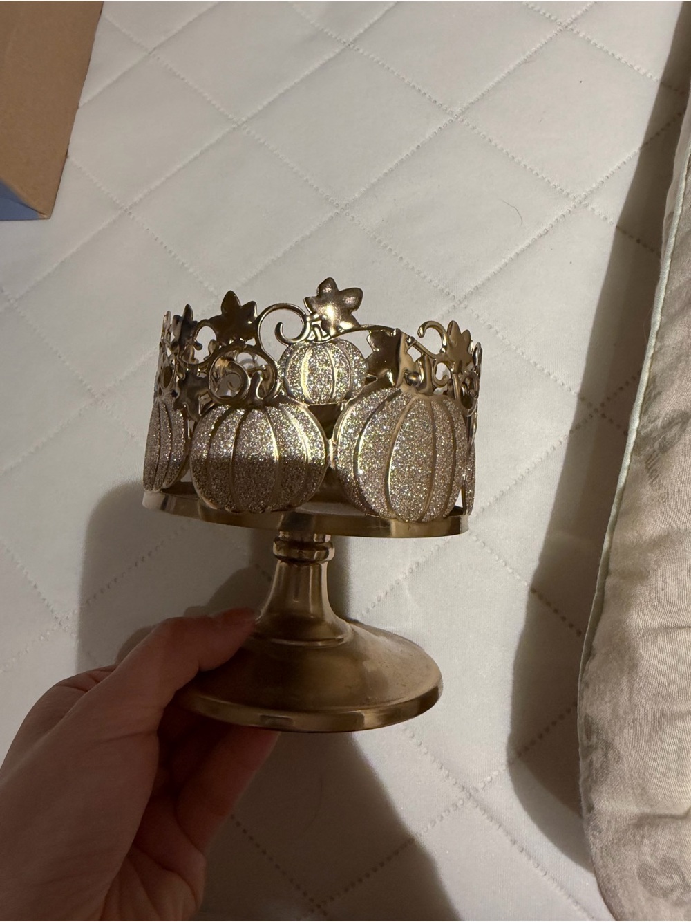 Bath & Body Works Gold Glitter Pumpkin Pedestal Candle Holder